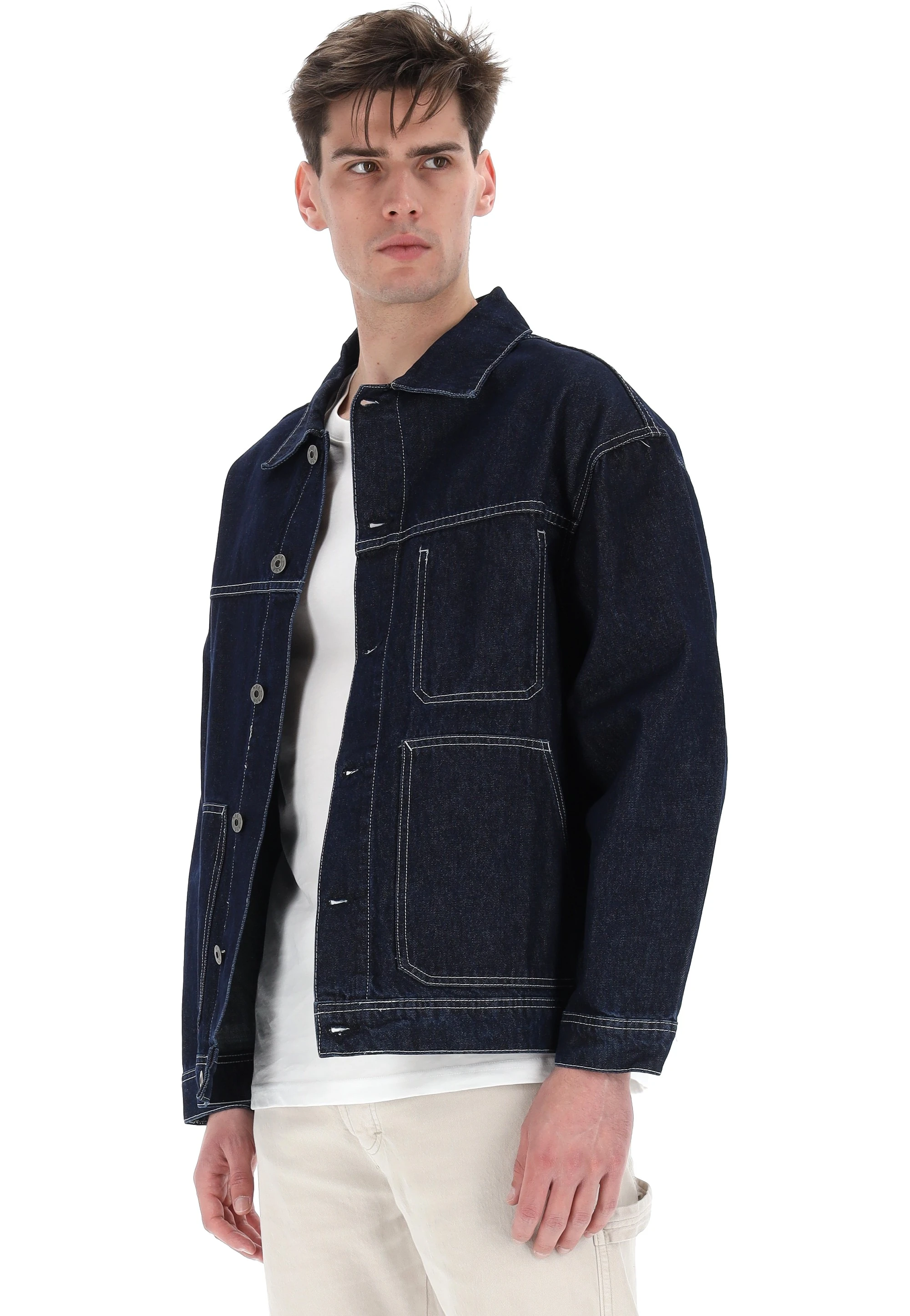 Giacca denim Age uomo cuciture contrasto